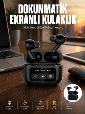 Epilons Ekranlı Dokunmatik Bluetooth Kulaklık ANC Siyah