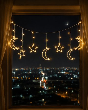 Led Işıklı Ay Yıldız Ramazan Dekoru İç Mekan Süsleme Aydınlatması