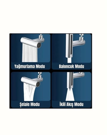 Krom Musluk Başlığı | 4'ü 1 Arada Su Çıkışı | Kolay Montajlı