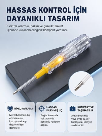 Epilons Elektrik Test Kalemi Nikel Kaplama 110-220V Hassas Uçlu
