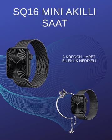Haino Teko SQ-16 Mini Akıllı Saat Siyah Bluetooth Bildirim Müzik Kontrolü Spor Modları