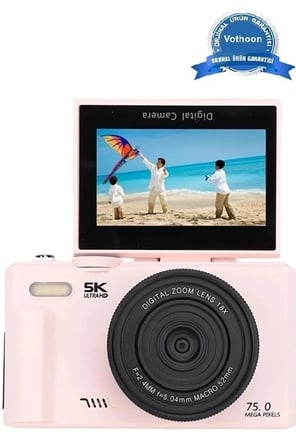 5k 75mp Hd Dijital Kamera 18x Dijital Zoom, Flaşlı,3.0 İnç Ekranlı Vlog Ve Fotoğraf Makinesi