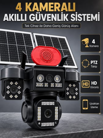 Epilons 4 Kameralı PTZ Video Kamera Akıllı Takip HD Görüntü Uzaktan İzleme Solar