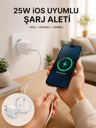Epilons Type-C 25W Şarj Cihazı Beyaz (iPhone Uyumlu)