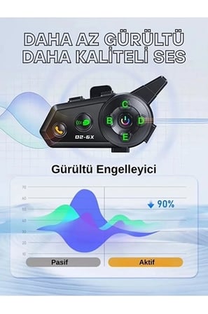 Epilons D2-6x Motorsiklet Intercom 1000m 6 Kişilik Bluetooth Kask Kulaklığı IP66 Su Geçirmez Type-C
