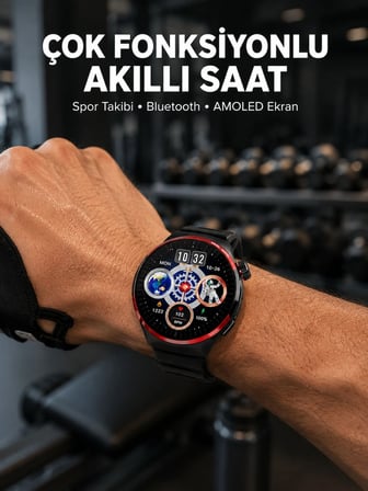 Epilons Akıllı Saat Siyah Spor Takibi Bluetooth Amoled Ekran Kablosuz Şarj