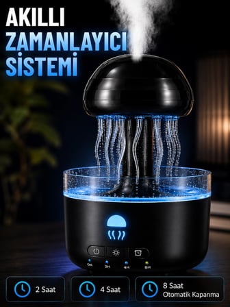 Denizanası Tasarımlı Ultrasonik Hava Nemlendirici Rgb Led Işıklı Sessiz Buhar Makinesi Zaman Ayarlı