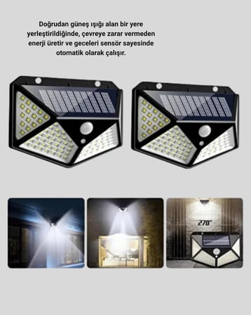 Güneş Enerjili Aydınlatma 100 Led Sensörlü Solar Dış Mekan Lamba