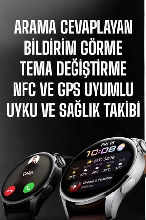 Epilons Akıllı Saat Siyah Amoled Ekran GPS Uyumlu NFC Sesli Görüşme Bildirim Görme Arama Cevaplama Uyku Sağlık Takibi