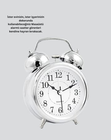 Dekoratif Gümüş Işıklı Alarmlı Masa Saati Sessiz Mekanizma