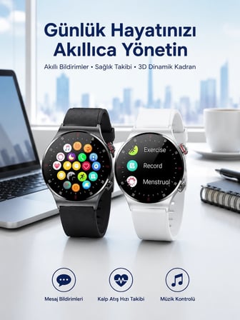 Epilons Akıllı Saat Siyah Amoled Ekran Bluetooth Bağlantılı Sesli Görüşme Nabız Ölçer IP68 Su Geçirmez