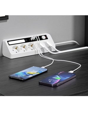Epilons 5'li Akım Korumalı Priz Beyaz 2 USB + 2 Type-C Hızlı Şarj Led Gece Lambalı Dokunmatik