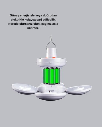 Solar Güneş Enerjili Ve Usb Şarjlı 5 Kanatlı Led Kamp Lambası