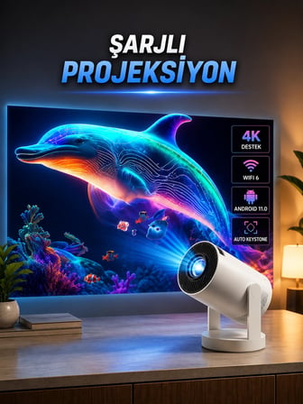 Epilons Akıllı Projektör Taşınabilir Sinema Oyun Android 11