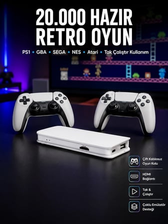 Epilons Retro Oyun Konsolu Beyaz 20.000 Oyun Çift Kablosuz HDMI Tak Çalıştır