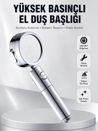 Kolay Montajlı 3 Modlu Yüksek Basınç Duş Başlığı