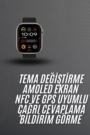 Epilons Akıllı Saat Siyah AMOLED Ekran NFC GPS Nabız Ölçer Arama Müzik Dinleme