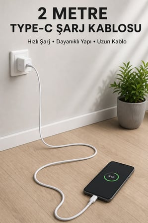 Epilons Şarj & Data Kablosu Type-C 2 Metre Beyaz