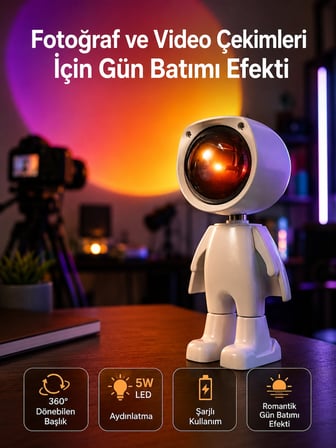 Epilons Gün Batımı Projektör Aydınlatma 5W LED USB Şarjlı 13cm