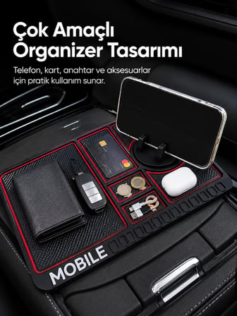 Araç İçi Kaydırmaz Organizer Mat Telefon Standlı Çok Amaçlı Konsol Düzenleyici