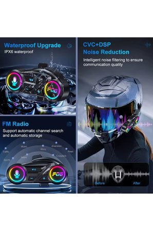 Y13 Motor Kask Kulaklık Rgb Modlu Radyolu Motosiklet Kulaklık 5.3 Bluetooth Intercom