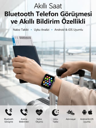 Epilons Akıllı Saat Siyah Bluetooth Görüşme Akıllı Bildirim Özellikli Dokunmatik Ekran