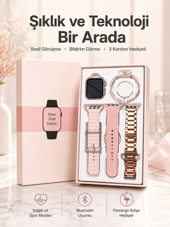 Epilons Akıllı Saat Siyah Amoled Ekran 3 Kordonlu Aksesuar Hediyeli Sesli Görüşme