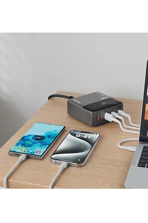 Epilons 65W Masaüstü Şarj Cihazı İstasyonu 4 Portlu 2xUSB-A 2xType-C Siyah 1.5m Kablo Hızlı Şarj