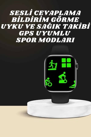 Epilons Akıllı Saat Siyah Bluetooth GPS Uyumlu Müzik Dinleme Sesli Cevaplama Wireless Şarj