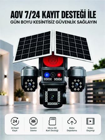 Epilons Güvenlik Kamerası IP Kamera 4G Sim Kartlı Güneş Enerjili Siyah Sesli Kablosuz Uzaktan İzlemeli