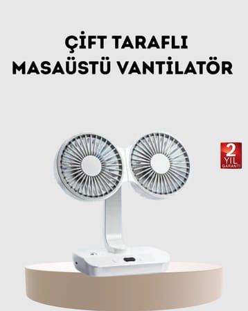 Epilons Beyaz Kablosuz USB Şarjlı Çift Taraflı Masaüstü Vantilatör 720° Dönerli