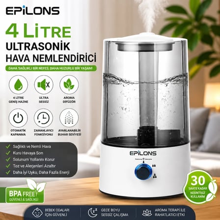 Rbh-04 Ultrasonik Hava Nemlendirici 4 Litre Buhar Makinesi Aroma Difüzörü - Otomatik Kapanma