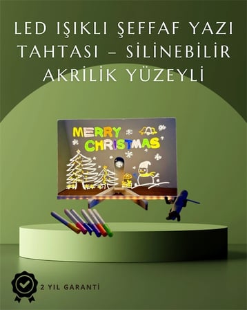 Şık Ve Modern Led Pano – Neon Işıklı Silinebilir Akrilik Yazı Tahtası, 7 Renkli Kalem Dahil