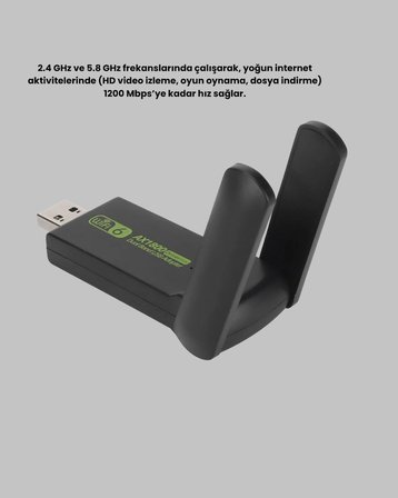 Ultratekno Dual Band Wifi Adaptör – 1200 Mbps, Usb 3.0, Çift Antenli, Geniş Kapsama Alanı Ve Yüksek Hız