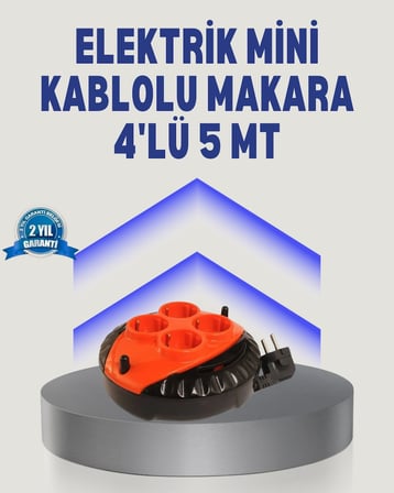 5 Metre Uzatma Kablolu 4 Prizli Makara Kırmızı