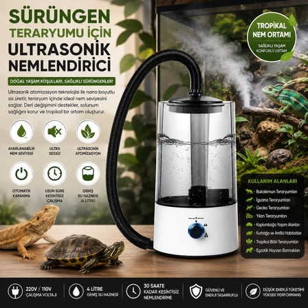 Sürüngen Teraryumu Nemlendirici Sis Makinesi - Ultrasonik Otomatik Buhar Üretici | Bukalemun, İguana, Gecko İçin