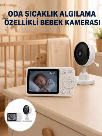 Epilons Bebek Kamerası Oda Sıcaklık Sensörlü İki Yönlü Ses Beyaz