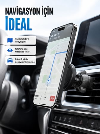 Epilons Manyetik Araç Telefon Tutucu Havalandırma Tipi Siyah