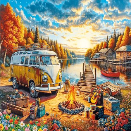 NW NessiWorld 1000 Parça Vos Vos Kamp Ateşi Ve Gün Batımı Puzzle Çok Renkli