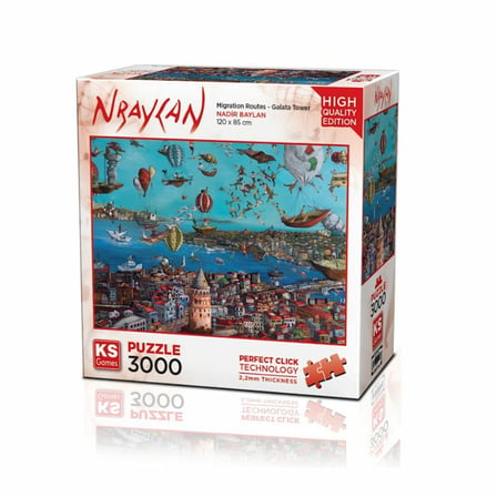 NW NessiWorld 3000 Parça Klasik Puzzle KS Games Migration Routes - Galata Tower (Nadir Baylan) Yetişkin ve Çocuk İçin Çok Renkli Mukavva 120x85 cm