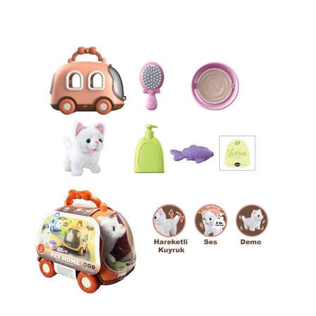 NW NessiWorld Pet Home Pilli Taşıma Çantalı Hareketli Kedi Figürü Seti