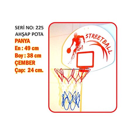 NW NessiWorld 225 Ahşap Basketbol Pota 49 cm En 38 cm Boy 24 cm Çember Çapı