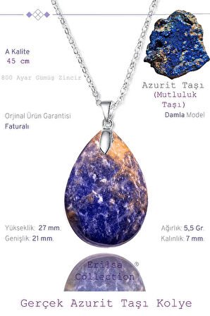 Sertifikalı Damla Model Azurit Taşı Kolye (GÜMÜŞ APARATLI)