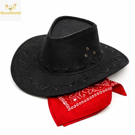 Urfakent Çocuk Kovboy Şapka Siyah ve Kırmızı Bandana Seti