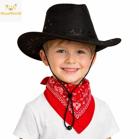 Urfakent Çocuk Kovboy Şapka Siyah ve Kırmızı Bandana Seti