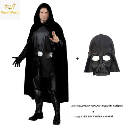 Urfakent Luke Skywalker Kostümü Pelerin ve Maskesi Yetişkin Siyah