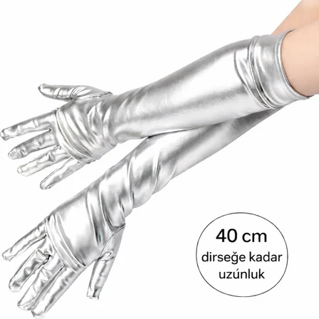 Urfakent Gümüş Saten Eldiven 40 cm Yetişkin Unisex