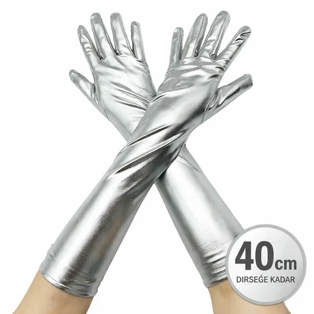 Urfakent Gümüş Saten Eldiven 40 cm Yetişkin Unisex
