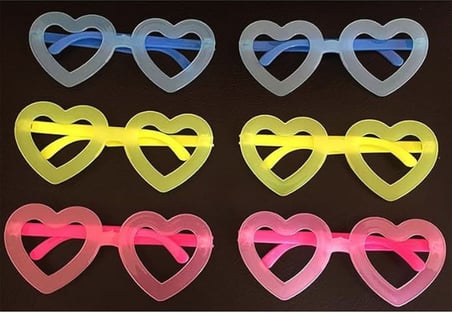 NW NessiWorld Kostüm Kalp Gözlük 12 Adet Fosforlu Neon Pembe Sarı Mavi Çocuk Unisex Parti Stili