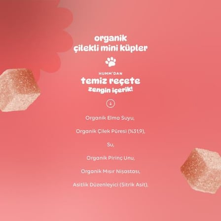Organik Çilekli Glutensiz Vegan Mini Küpler 30 Gr